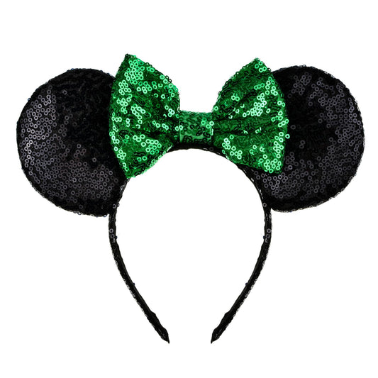 A Miaow Sequin Black Mouse Ears Headband MM Glitter Hair Clasp Women Butterfly Hair Hoop Birthday Holiday Park Photo Supply (Black and Green)