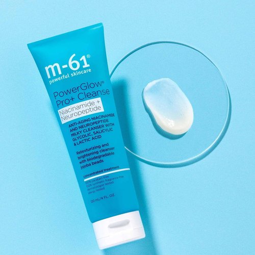 M-61 PowerGlow Pro+ Cleanse - Deep Cleansing Exfoliating Face Wash | AHA & BHA Complex | Milky Gel With Jojoba Beads | Sulfate-Free | 4 Fl. Oz