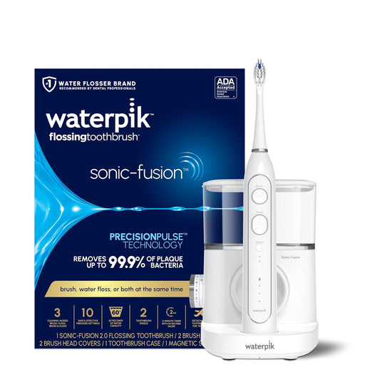 Waterpik Sonic-Fusion 2.0 Electric Toothbrush & Water Flosser Combo - Daily Gum Care & Teeth Cleaning, White