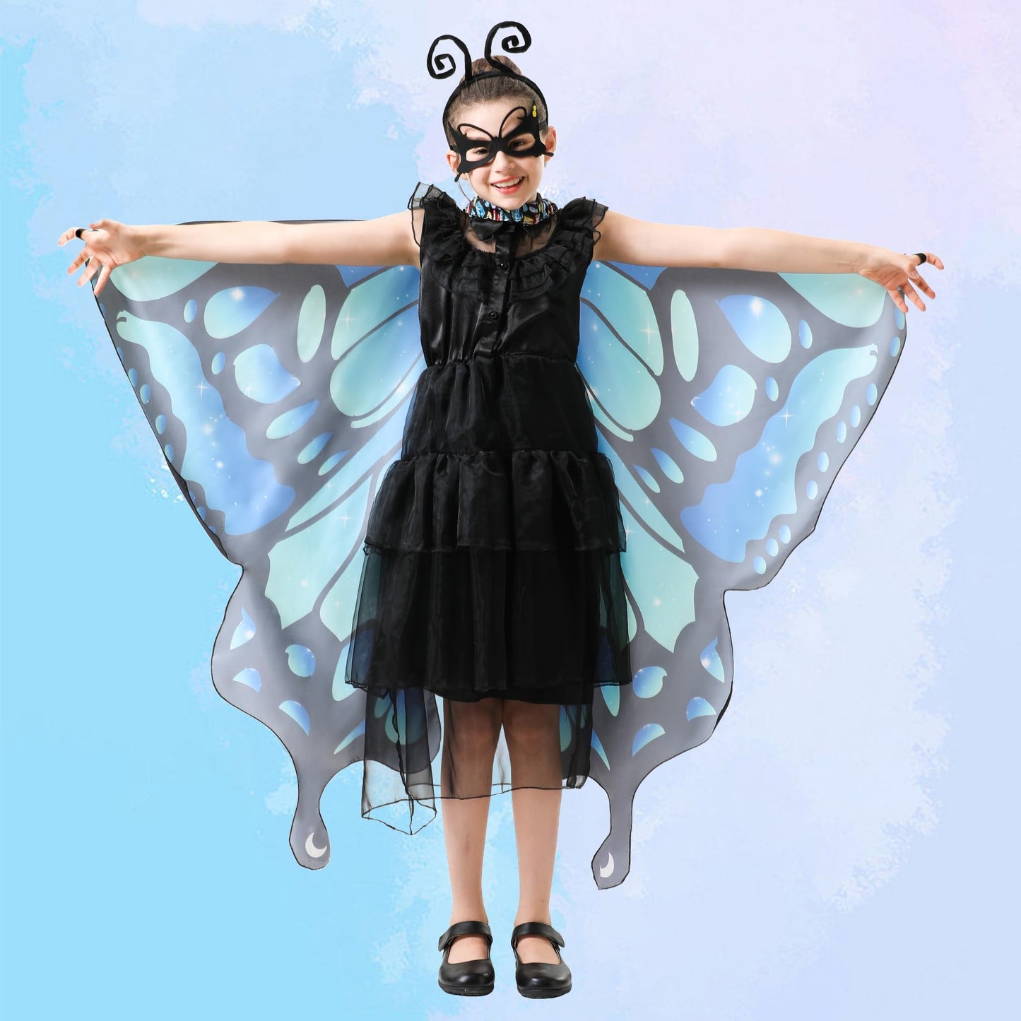 Tibeha Butterfly Costume for Women Girls - Halloween Cape Kid Adult Wings with Mask and Antenna Headband