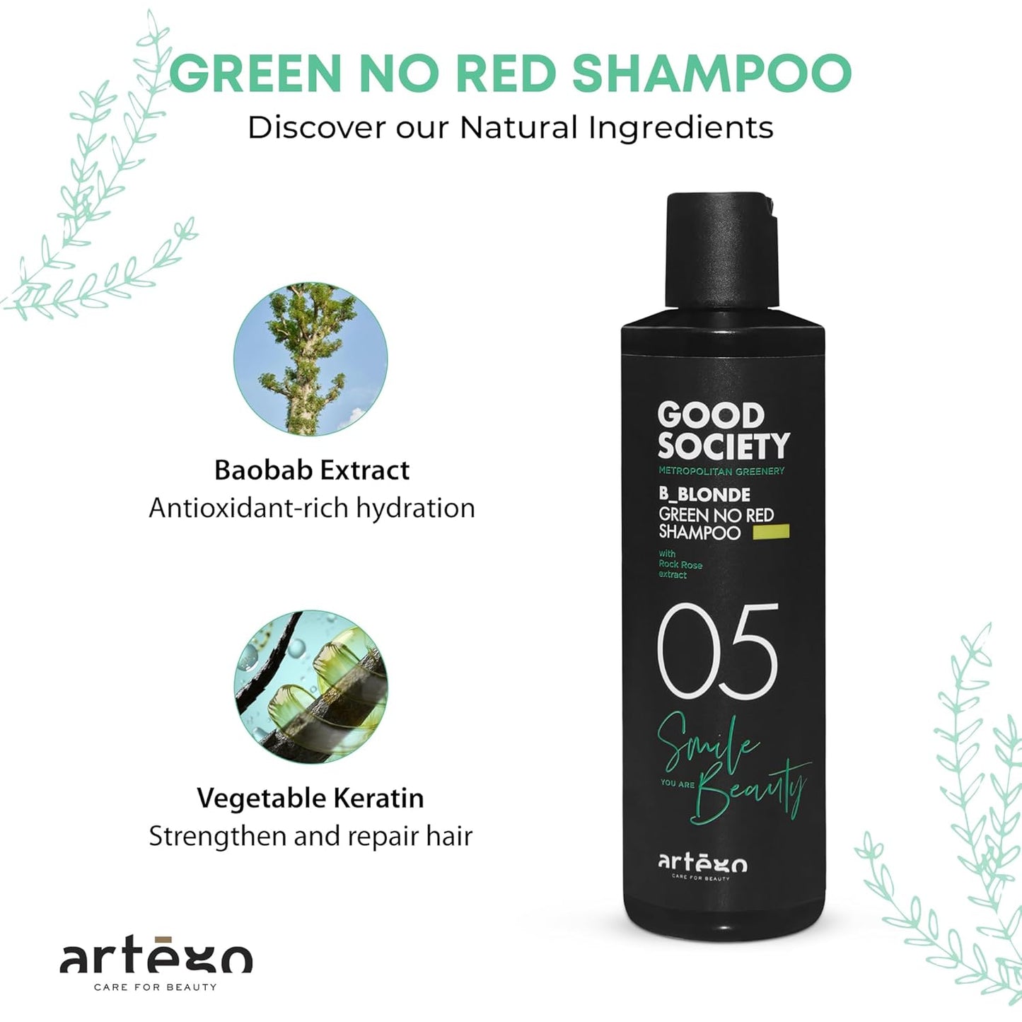Artègo Good Society B_Blonde Green No Red Shampoo - Tone Neutralizing Formula for Blonde & Bleached Hair | 8.5 fl oz