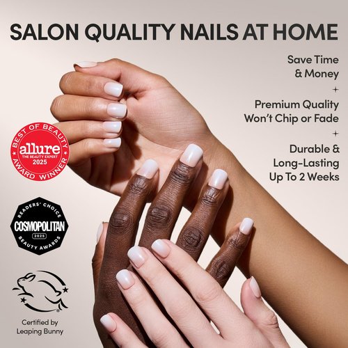 Glamnetic Press On Nails - Soft Whip | Glazed Super Short Nude Fake Nails with Ombré, Extra Short Salon Quality Neutral Nails | 12 Sizes - 30 Nail Kit with Glue