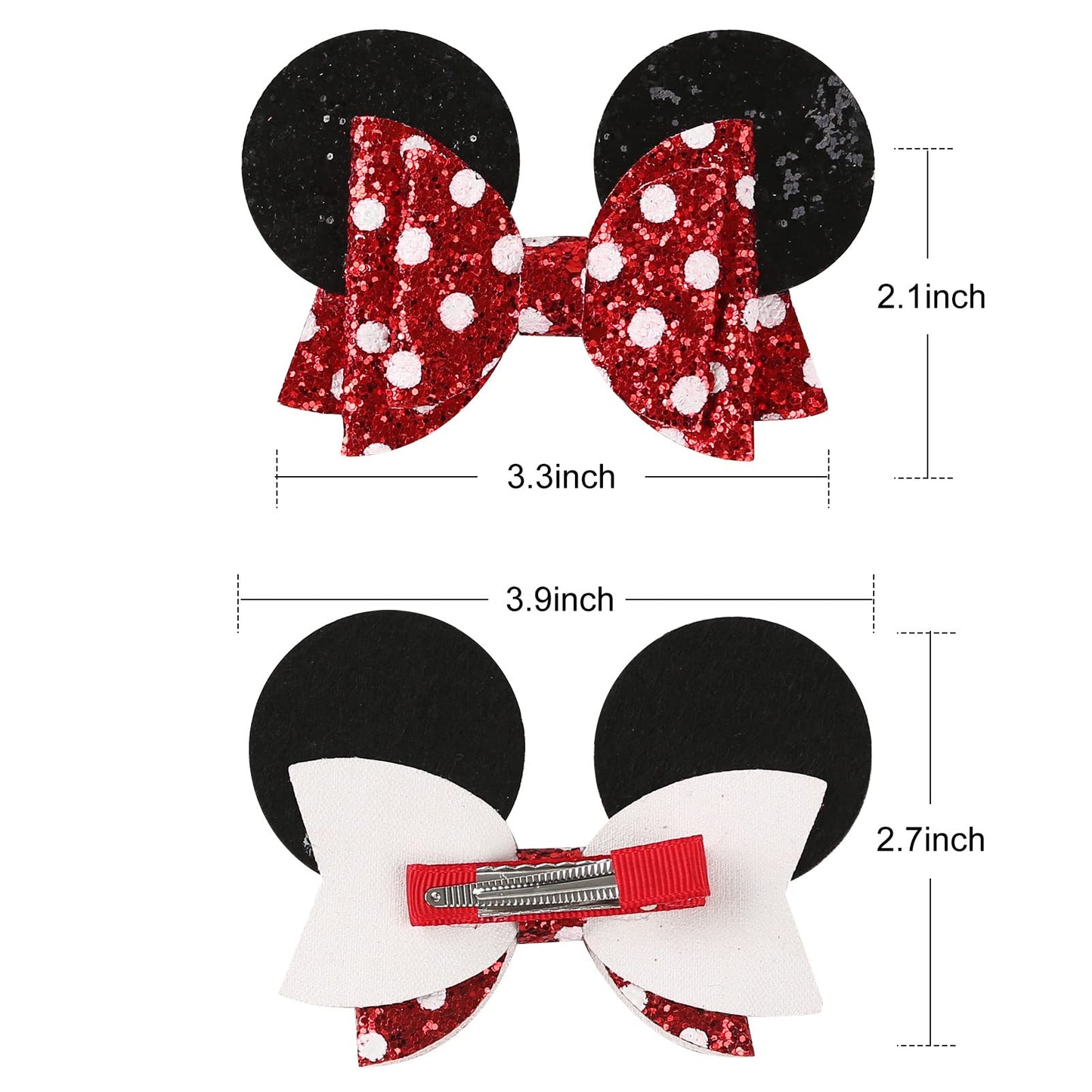 Nuolich 4PCS Mouse Ears Hair Clips & Mouse Ear Scrunchies Red Polka Dot Hair Bows Barrettes for Women Girls Costume Accessories Glitter Party Decorations