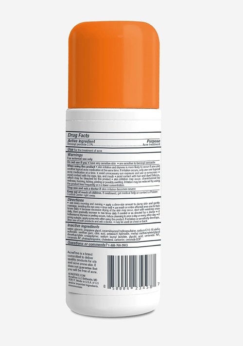 AcneFree Oil-Free Cleanser - Benzoyl Peroxide 2.5% & Glycolic Acid for Breakouts | Unscented, 8 Fl Oz