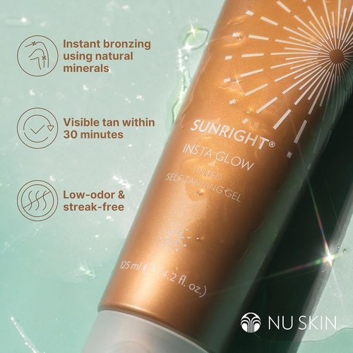 Nu Skin Sunright Insta Glow Self Tanner Gel - Natural Summer Tan for Face & Body | 4.2 oz | Enriched with Vitamin E & Avocado Oil