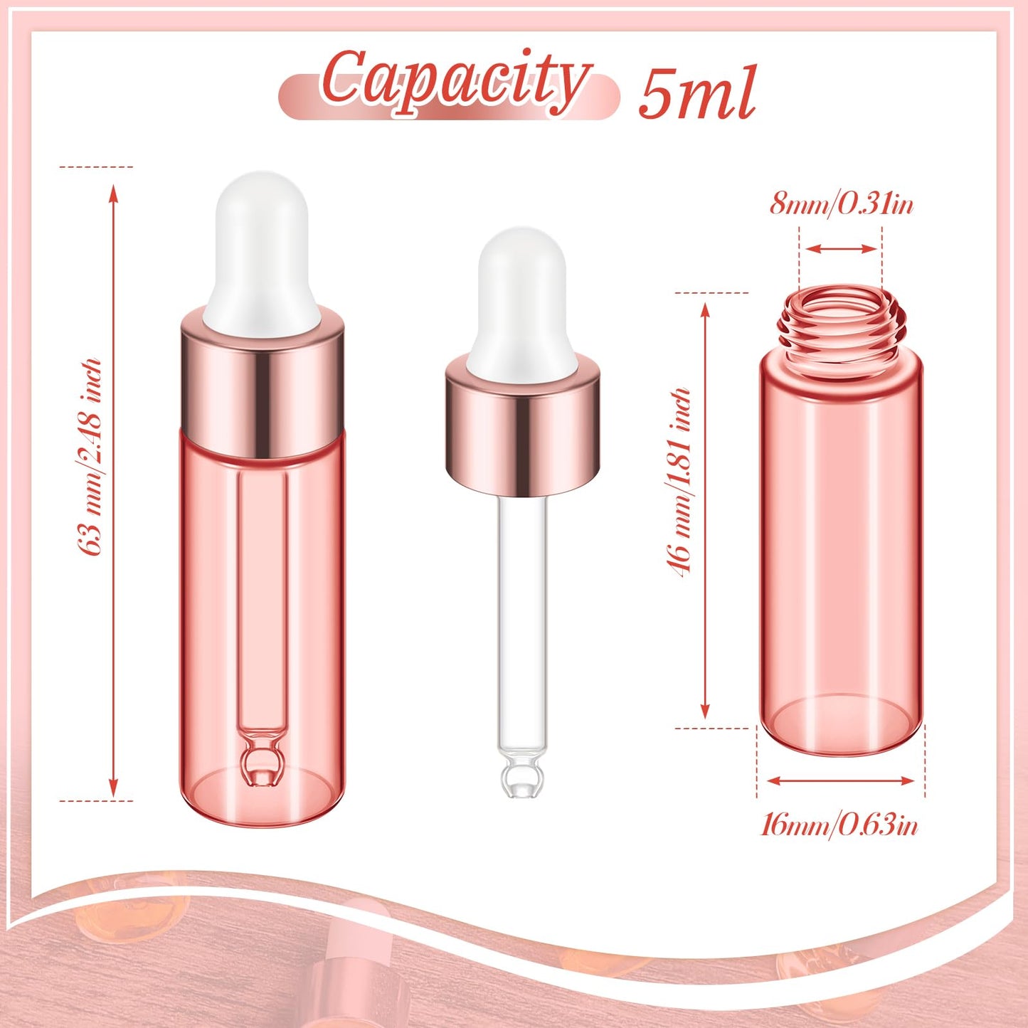 Didaey 100 Pcs Mini Glass Dropper Bottle Bulk Clear Essential Oil Dropper Bottles Small Tincture Bottles with Dropper Sample Containers Perfume Liquid Vials with Cap for Traveling(5 ml,Pink Body)