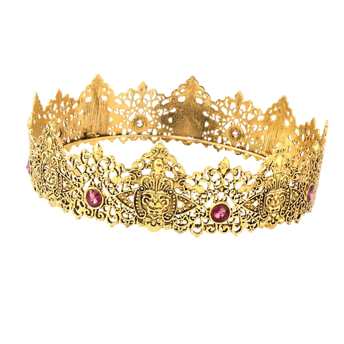 King Men Tiara Crown Imperial Medieval Headband Crystal Costumes For Birthday Party Prom Halloween Hair Accessories (Dark Gold With Wine Red Stone)