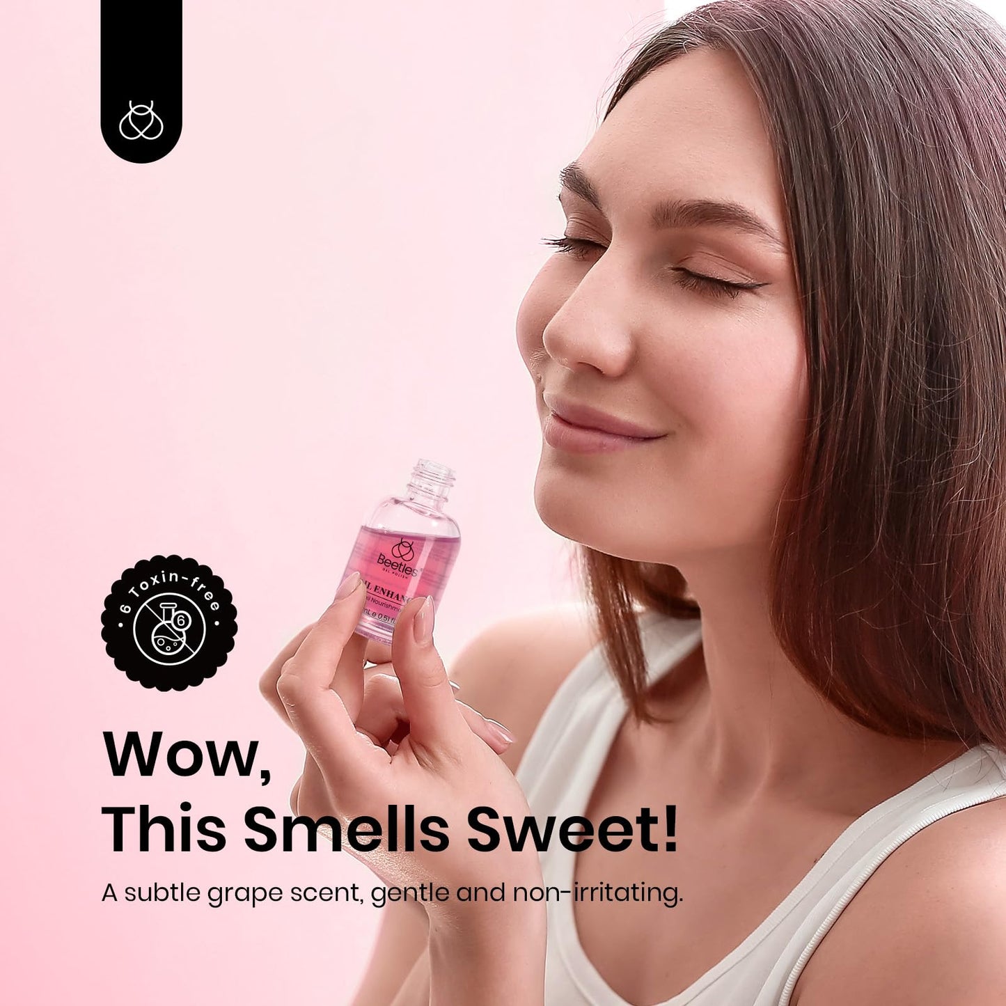 Beetles Nail Strengthener for Damaged Nails Weak Nails and Growth, Treatment Repair Damaged Nails，Strengthens Nail Care Polish, Glow and Shine 15ML Natural Pink Gifts for Women