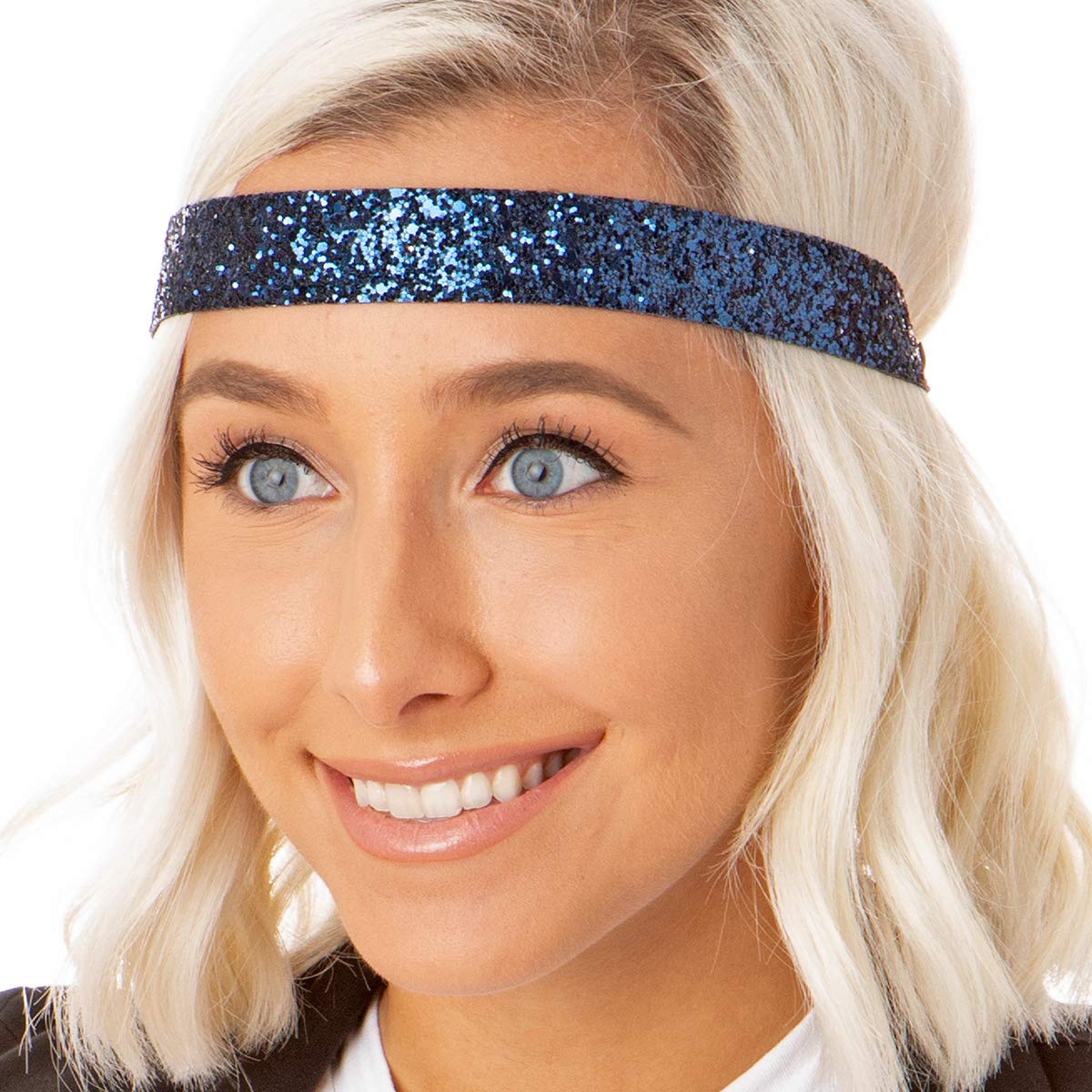 Hipsy Women's Adjustable Cute Fashion Sparkly Diamonds Headbands Hairband Multi Pack (2pk Navy & Navy Multi Sparkly Diamonds)