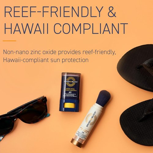Brush On Block Mineral Sunscreen Stick - SPF 40 UVA/UVB Protection, Water Resistant, Reef Friendly | 0.63 oz