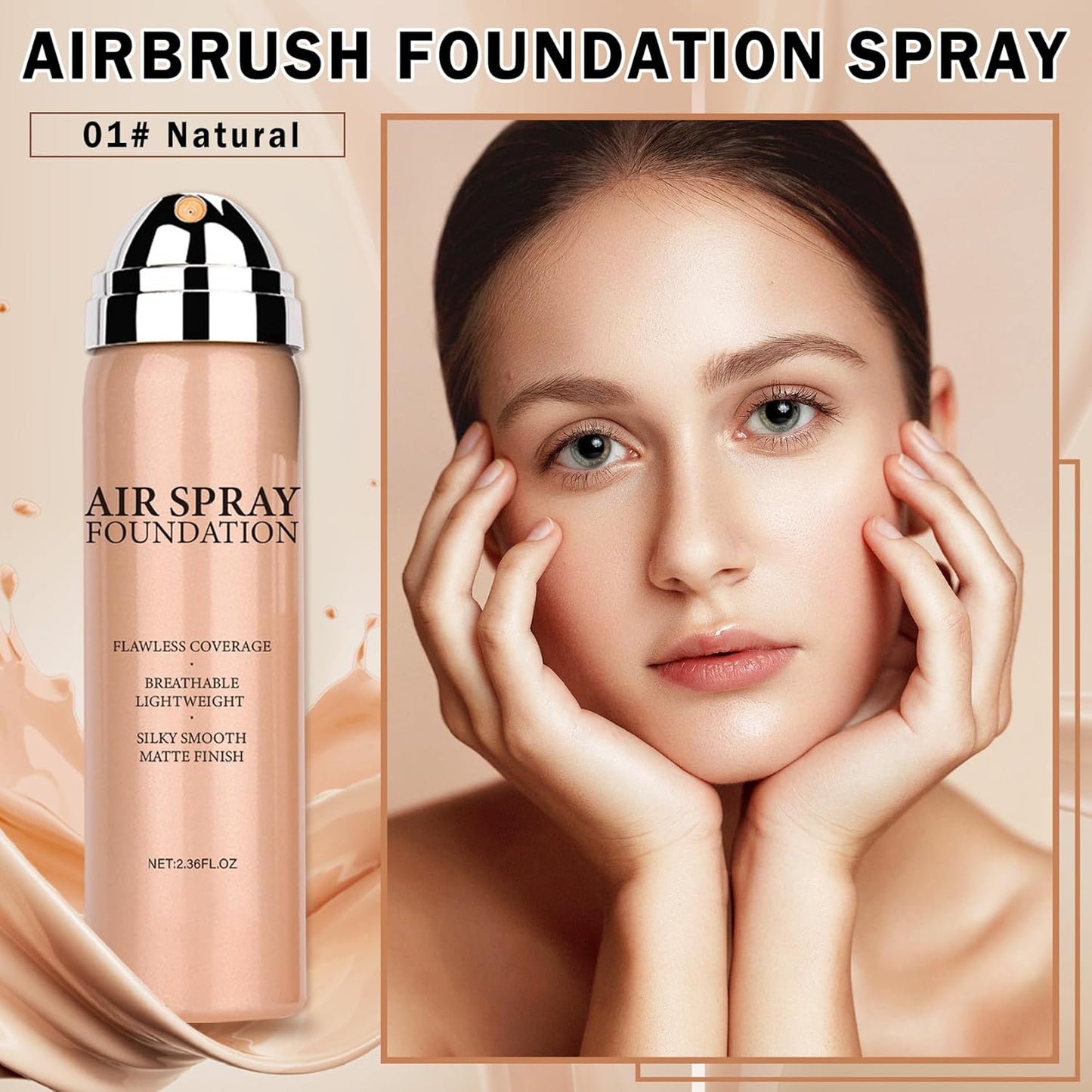 Skiennix Airbrush Foundation Makeup Spray - Full Coverage for Mature Skin | Long-Lasting & Waterproof (Natural/Warm Porcelain)