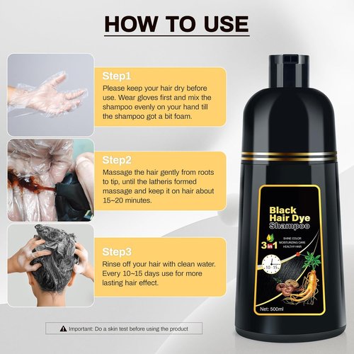 Cosmpro Black Hair Dye Shampoo - 3-in-1 Herbal Formula for Gray Hair Coverage | Natural Black Color