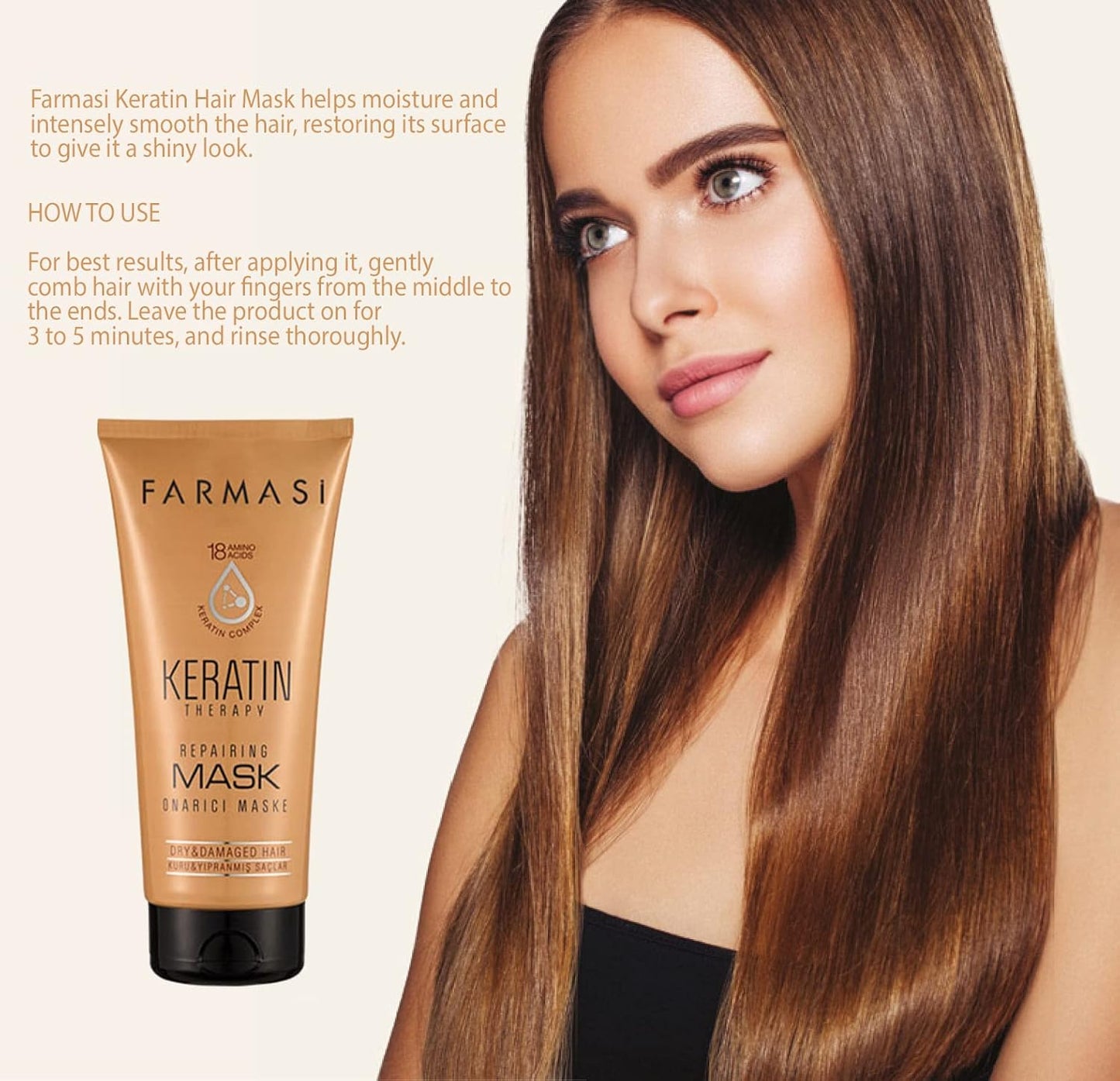 FARMASi Professional Keratin Therapy Hair Mask - Deep Repair & Moisture for Color-Treated Hair | 6.7 fl oz