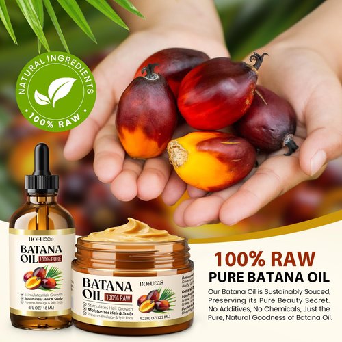 Raw Batana Oil for Hair Growth, 100% Natural Pure Botana Oil for Thick and Strong Natural Hair, Nourishes Damaged Hair, Edges & Eyebrows (Raw Batana oil 4oz, 4.2oz Paste, Lash Wand & Brow Brush)