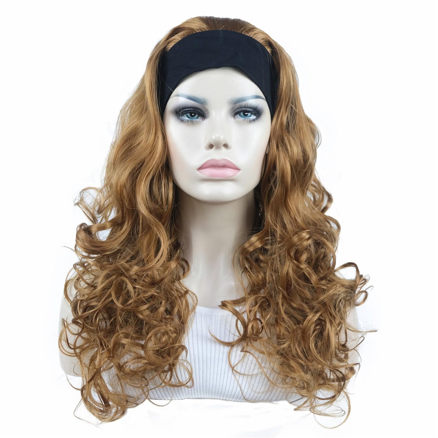 Aimole Long 22" Curly 3/4 Women Wigs With Headband Soft Layered Wig Heat Resisting Fiber Synthetic Hair (27 Strawberry Blonde)