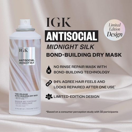 IGK Antisocial Dry Hair Mask - Leave-In Overnight Bond-Building Treatment for Hydration & Repair | 5oz (Pack of 2)