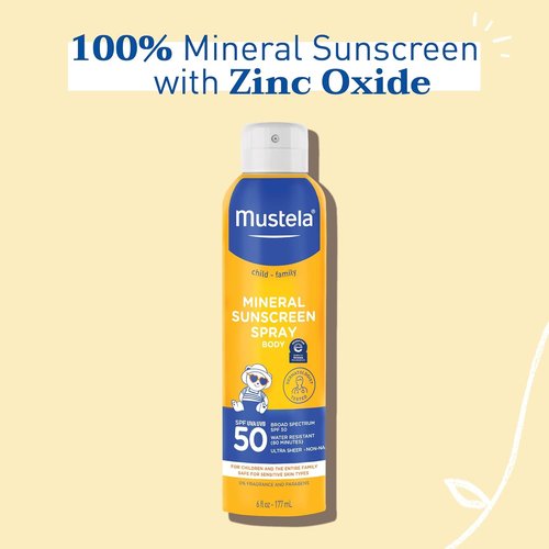 Mustela Baby Mineral Sunscreen Spray SPF 50 | Broad Spectrum Protection for Sensitive Skin - 6 fl. oz.