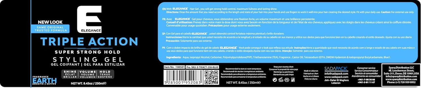 E Elegance Earth Fragrance Hair Gel - Super Strong Hold & Extreme Volume | Flake-Free, 8.45oz