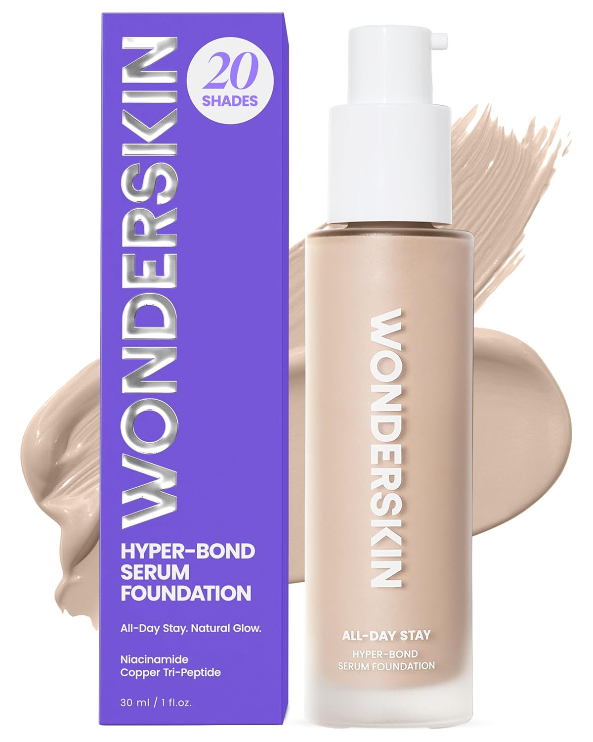 Wonderskin Hyper Bond All-Day Stay Serum Foundation - Waterproof, Transfer-Proof, 24HR Wear | Lightweight Natural Finish (Moonstone)