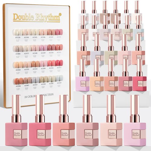 Double Rhythm 28Pcs 0.5Oz Gel Nail Polish Set Same Color Same Bottle Soak Off Gel Polish Kit Nail Art Manicure Salon DIY at Home for Women (Nude Pink Collection-T24-3)