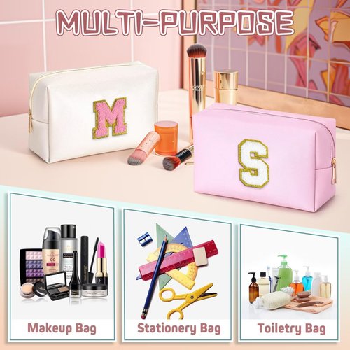 TOPEAST Gifts for Women Teen Girls - Birthday Gifts for 4 5 6 7 8 9 10 11 12 Year Old Girls, Initial Makeup Bag, Cosmetic Bag Travel Toiletry Pouch (White A)