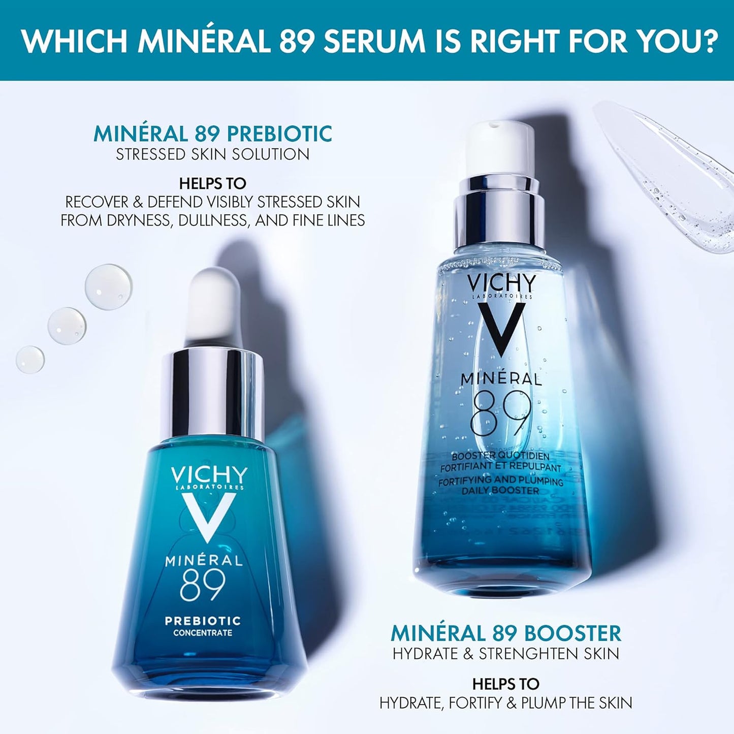 Vichy Mineral 89 Prebiotic Defense & Recovery Concentrate, Niacinamide Serum For Face, Skin Barrier Repair Seum With Antioxidants, Pore Minimizer & Hydrating Serum For Dull, Dry Skin