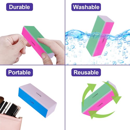 4 Way Nail Buffer Block (4 Pcs), Nail Shine Buffers Blocks Files for Natural and Acrylic Nails Smoother Buffing Block Polisher Fingernail File Buffer 120/240/600/3000 Grit for Buffing Shinning