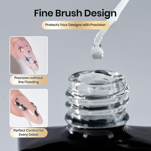 Beetles Liner Gel Top Coat - Decoration Sealing Nail Gel with Fine Brush for Detailed Designs, Strong Adhesion for Mirror Chrome Powder, Rhinestones & Gap Filling UV Light Cure