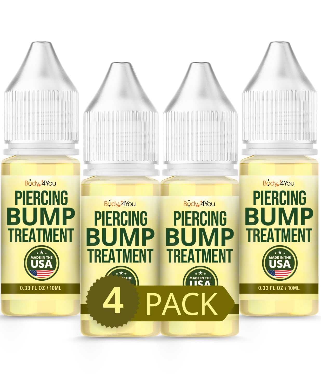BodyJ4You Piercing Bump Treatment Keloid Bump Removal | Nose Piercing Cleaner Ear Piercing Cleaning Solution | Bump Shrinking Drops Keloid Bump Removal | Aftercare Piercing Solution | 4 x 0.33 Fl Oz