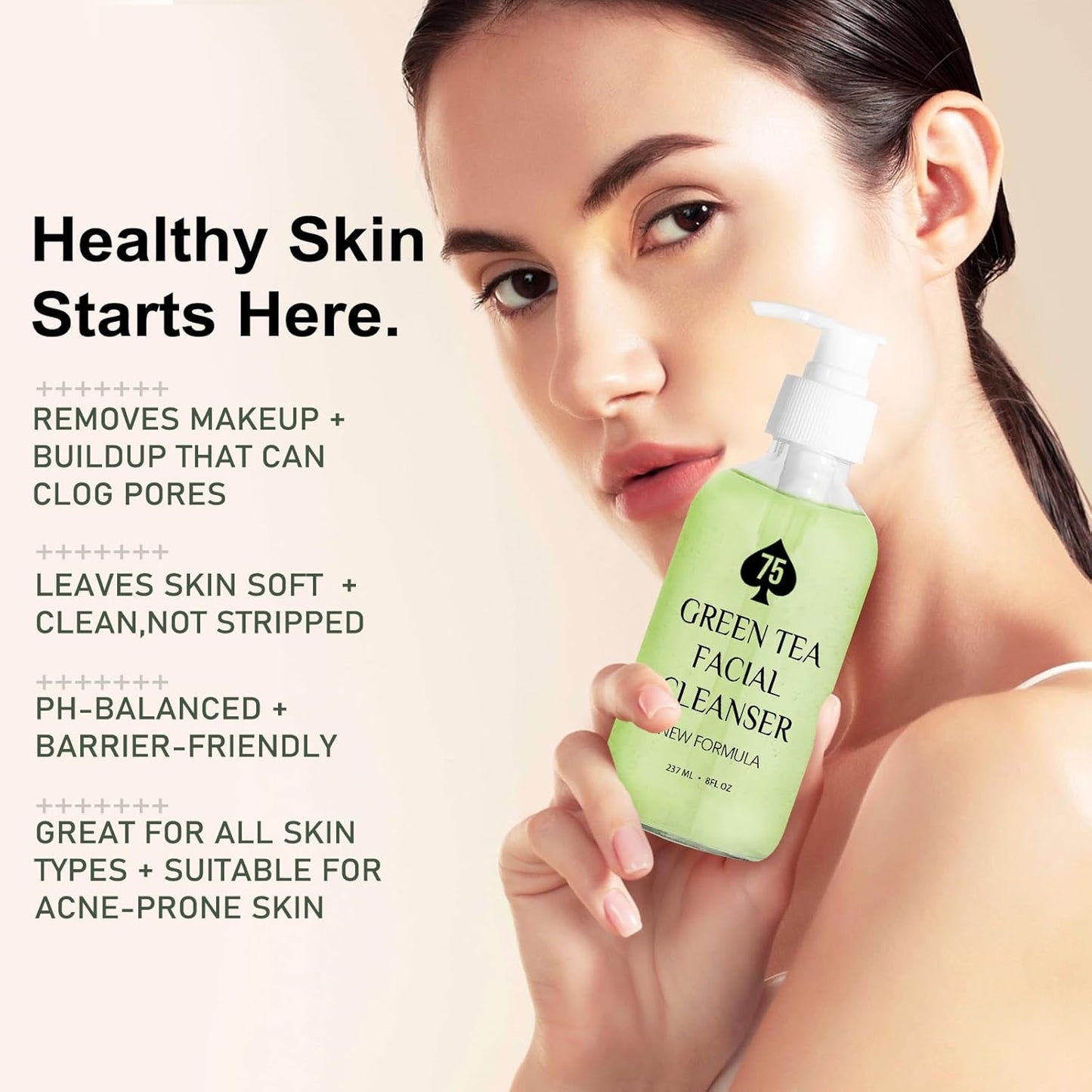 Skiennix Green Tea Face Wash - Hydrating Facial Cleanser with Vitamins A, C, E & Kale Extract | 237ML/8 oz