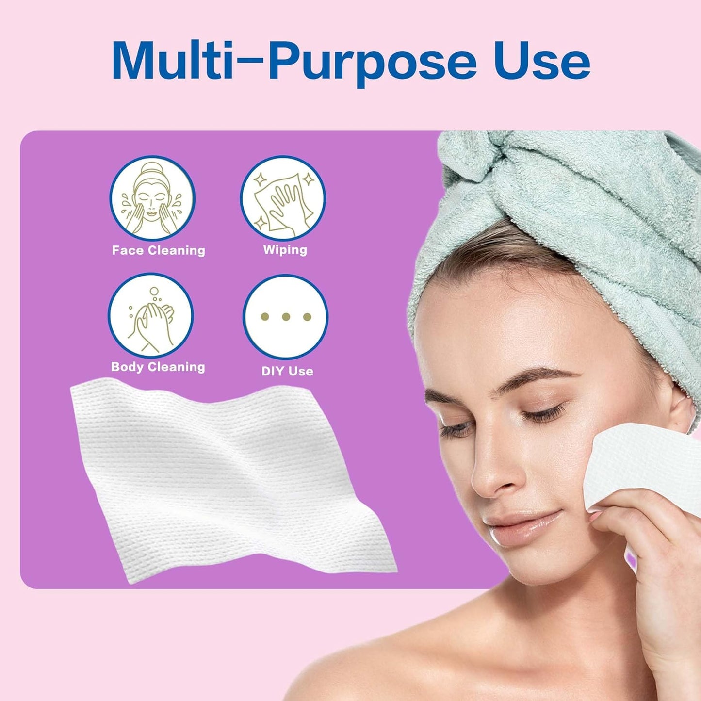Vinda Clean Face Towels - Disposable Makeup Remover Wipes for Sensitive Skin | XL Size, 50 Count