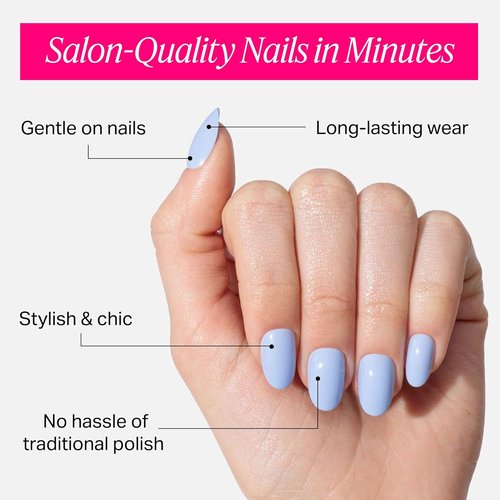 Nailboo Press On Nails - Salon-Quality Reusable Fake Nails with Strong Hold Glue | Baby Blue Set