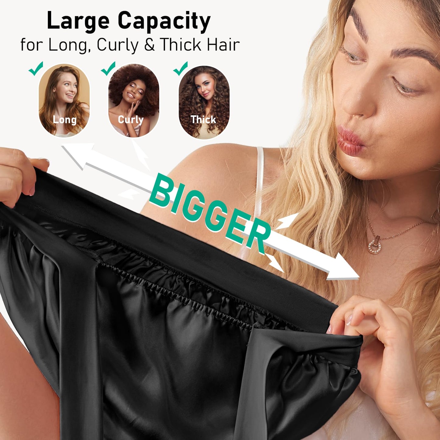 LitBear 100% Mulberry Silk Bonnet for Sleeping Women, 6A 22 Momme, Large Double-Layer Silk Hair Wrap with Tie Band, Non-Slip Silk Turban, Includes Silk Scrunchie