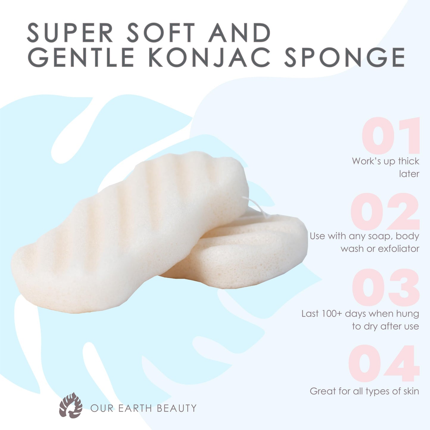 Konjac Body Sponge (2 Pack) | 100% Natural & Dye Free | Non-Toxic | Biodegradable | Eco-Friendly | Plastic Free Packaging
