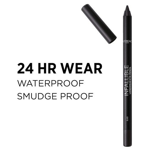L'Oreal Paris Infallible Pro-Last Pencil Eyeliner - Waterproof, Smudge-Resistant, Easy Application, Black, 0.042 oz.