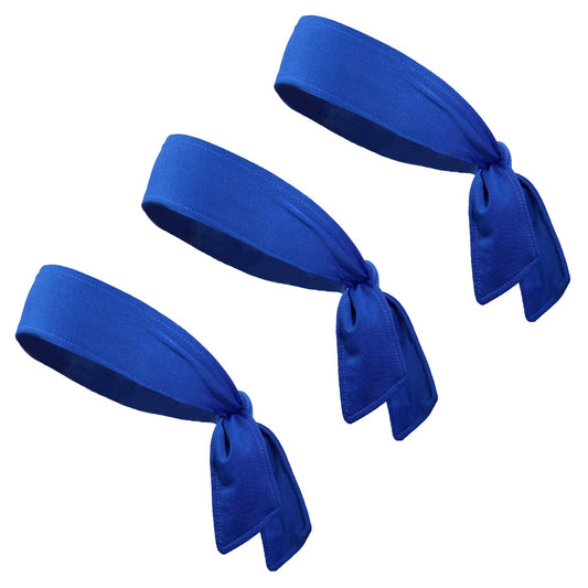 Kenz Laurenz Tie Back Headbands Moisture Wicking Athletic Sports Head Band You Pick Colors (3 Pack Blue)