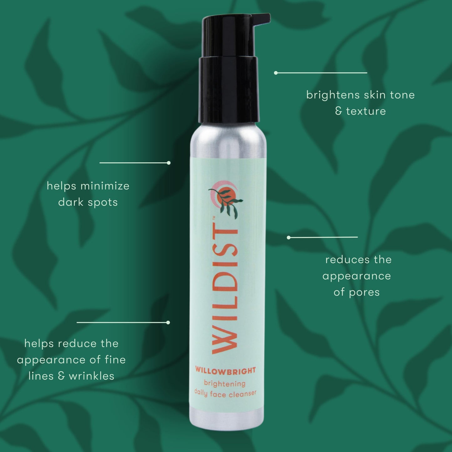 Wildist Daily Face Wash for Women & Men, Face Cleanser with Vitamin C, Aloe, Willowbark, Cruelty Free, Vegan, Willowbright- Citrus Scent, 4 Fl Oz