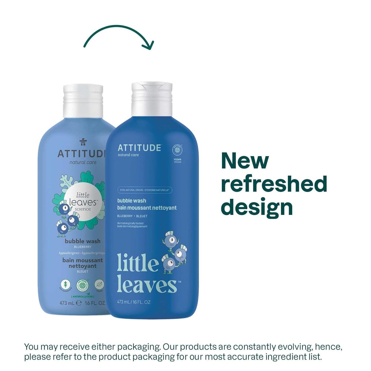 Attitude Bubble Wash for Kids - EWG Verified Plant-Based Hair Shampoo & Body Soap | Blueberry, 16 Fl Oz