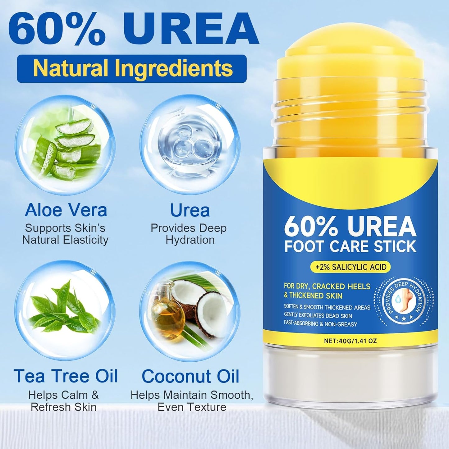 Skiennix Urea Foot Care Stick - 60% Urea & 2% Salicylic Acid | Moisturizing Cream for Dry, Cracked Skin
