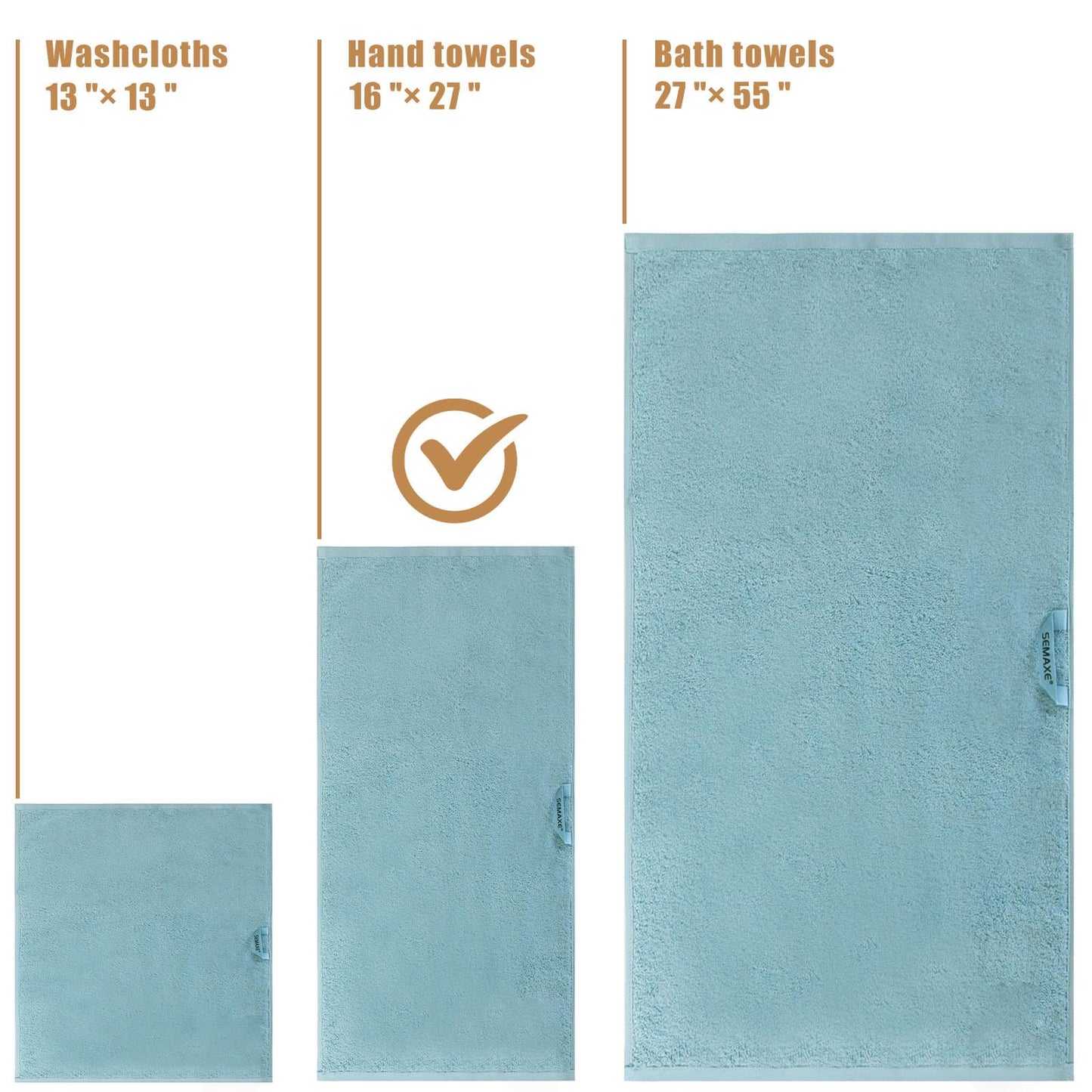 SEMAXE Bathroom Hand Towel, 100% Cotton Towels with Hanging Loops, Hotel Spa Quality Highly Absorbent Towel Set of 4, 27" L x 16" W, Blue Hand Towel, Gift Box Packaging