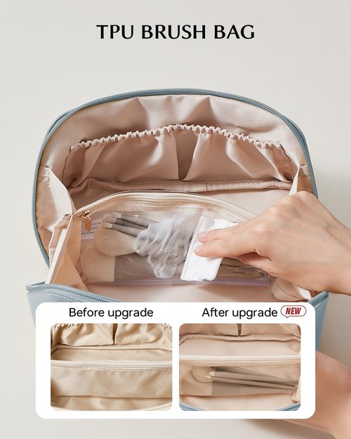 EACHY Travel Makeup Bag,Large Capacity Cosmetic Bags for Women,Portable Pouch Open Flat Toiletry Bag Make up Organizer with Divider and Handle