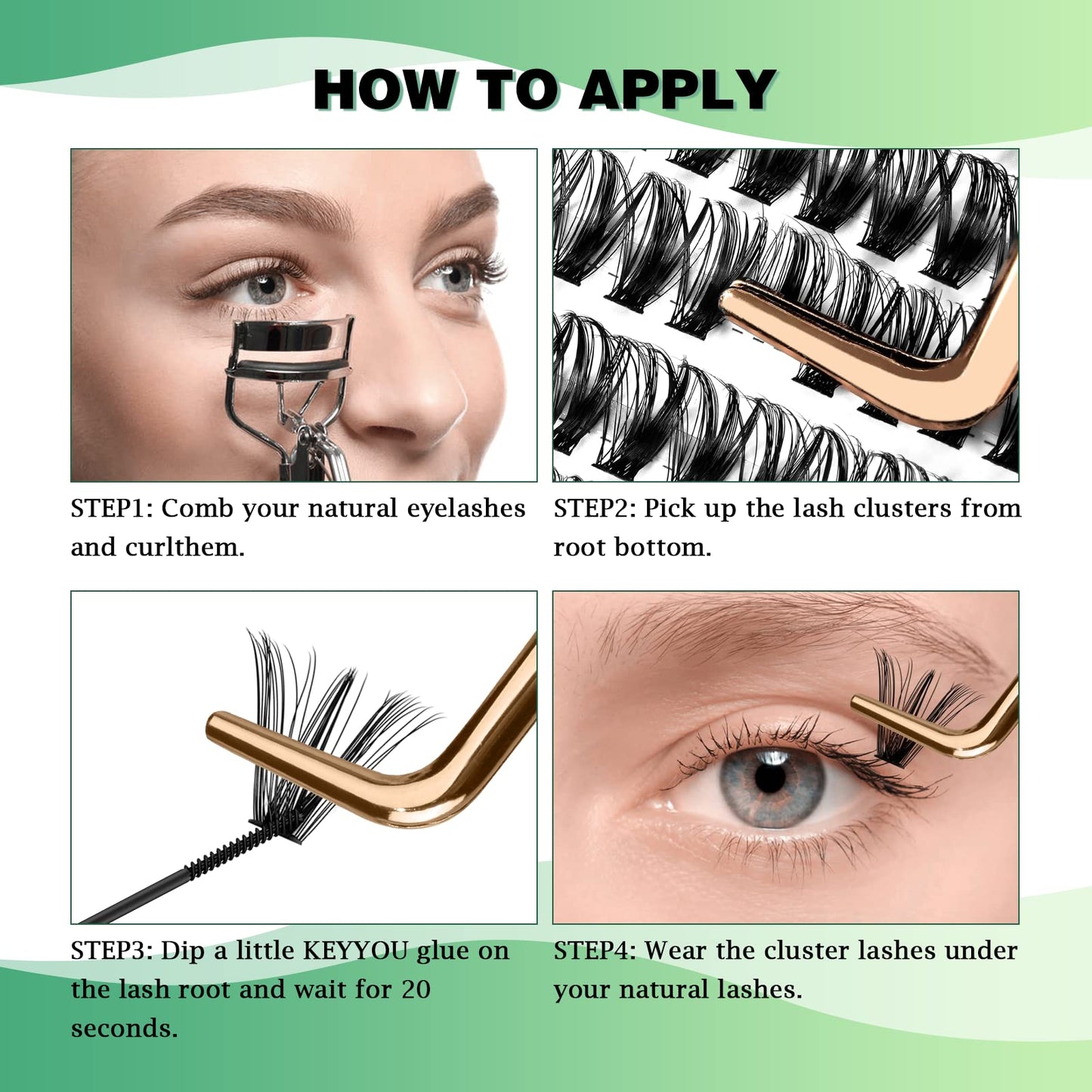 KEYYOU Lash Clusters 300Pcs Eyelash Clusters 40D D Curl 9-18MIX Soft Lash Extension DIY at Home(40D-D-9-18MIX-3)