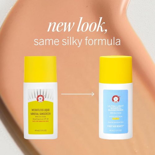 First Aid Beauty - Weightless Liquid Mineral Sunscreen SPF 30 | Ultra Sheer Tint, 1.5 oz