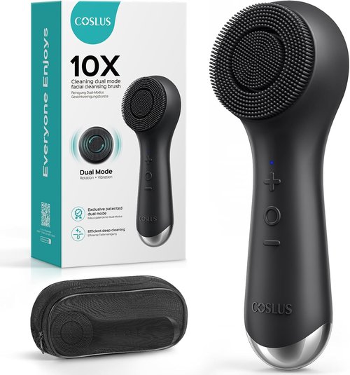 COSLUS FBS03 Facial Cleansing Brush - 2-in-1 Spin & Vibration Silicone Exfoliator | Waterproof Design for All Skin Types