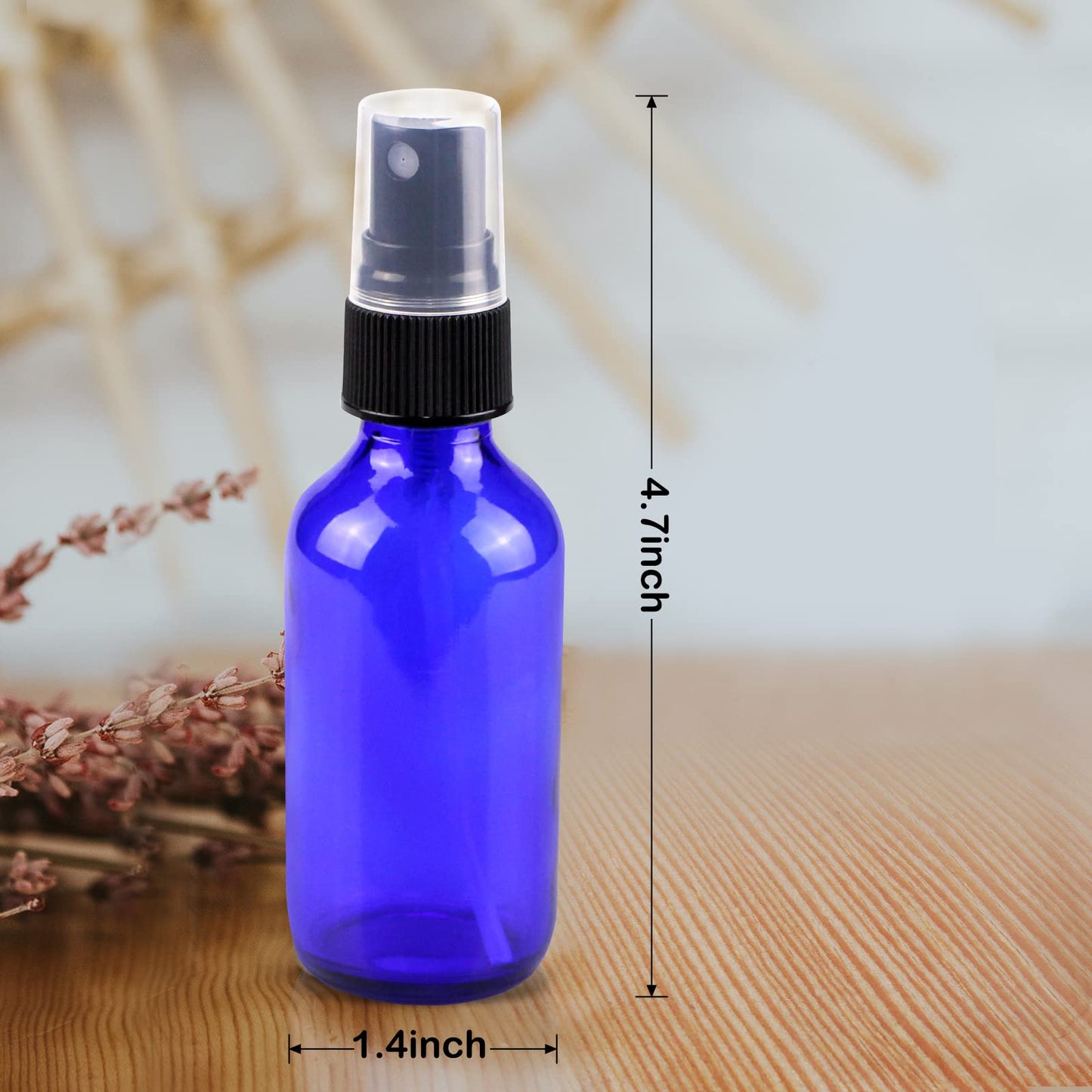 Wedama Glass Spray Bottles, Mini Spray Bottles 2 oz, Empty Small Spray Bottles with Funnel Dropper, Fine Mist for Hair, Travel, Plants, Cleaning Solutions and Skin Care (4 Pack Blue)