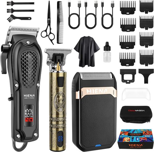 HIENA PRO Hair Clippers for Men - Cordless 3-in-1 Hair Cutting Kit with LED Display & Foil Shaver