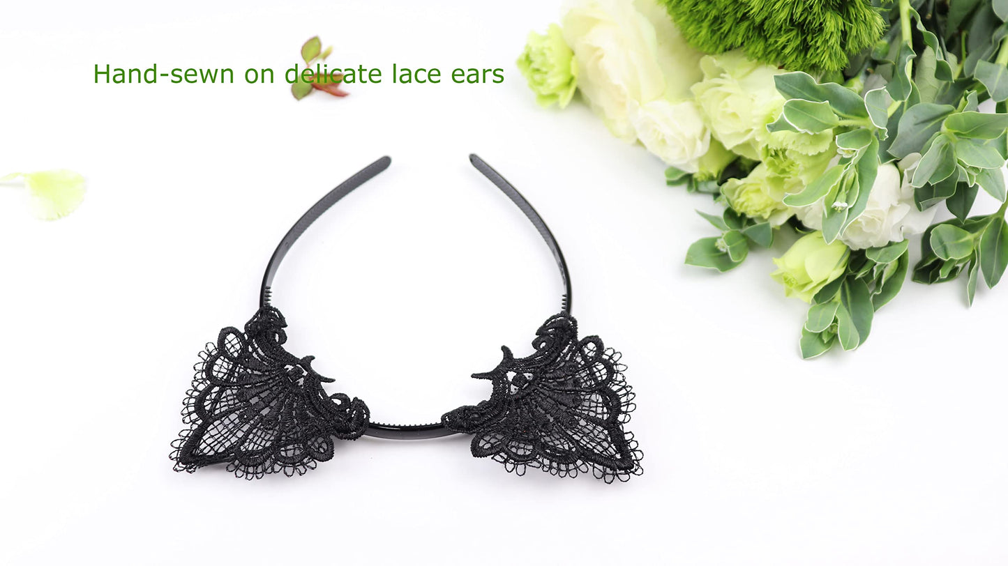 Bonnie Z. Leonardo Exquisite Sweet Lace Cat Ears Headband Black-Plastic