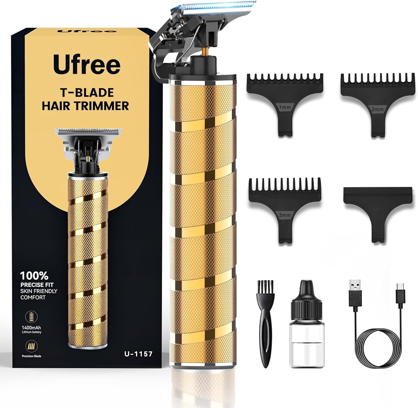 Ufree Hair Trimmer & Beard Trimmer - Professional Electric Razor with T Blade Precision Edger | Ideal for Hair Cutting & Grooming