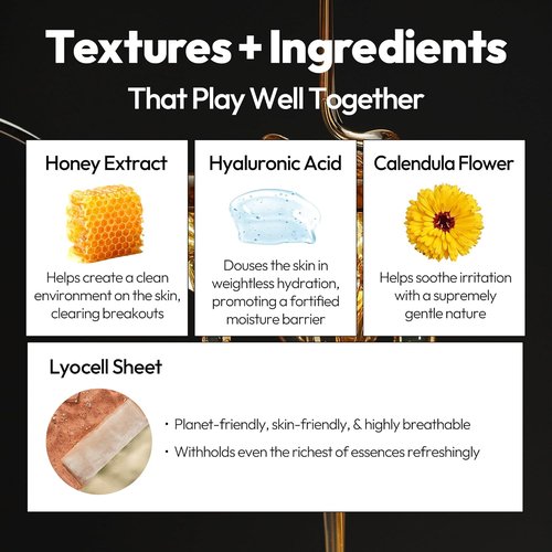 LAPCOS Honey Sheet Mask - Hydrating Daily Face Mask with Hyaluronic Acid | 5-Pack for Dry Skin