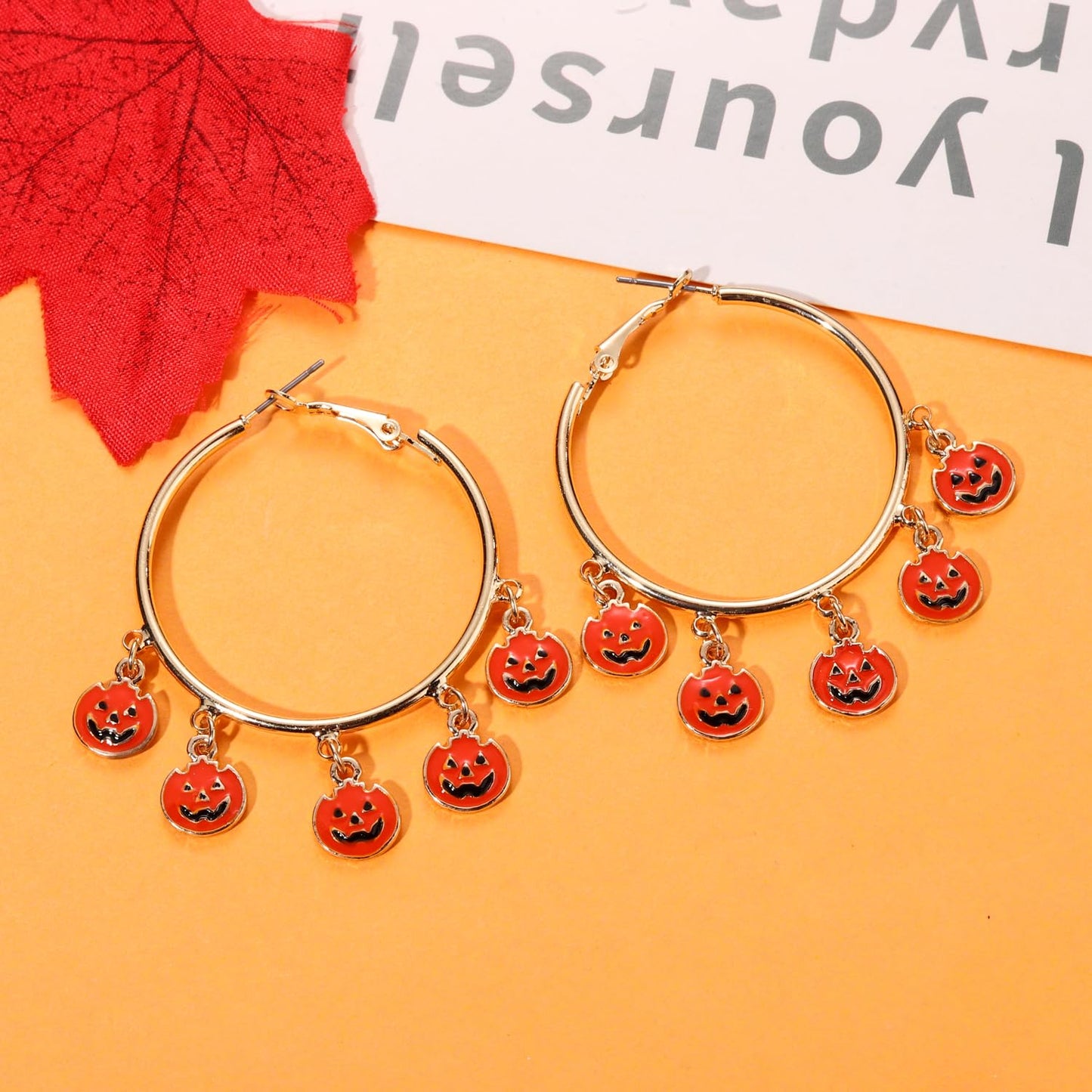 YAHPERN Halloween Thanksgiving Fall Christmas Earrings for Women Festive Holiday Hoop Earrings Costume Party Outfits Holiday Jewelry Gifts (Halloween Pumpkin)